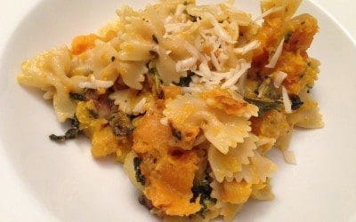 Sweet Roasted Butternut Squash and Greens Over Bow-Tie Pasta