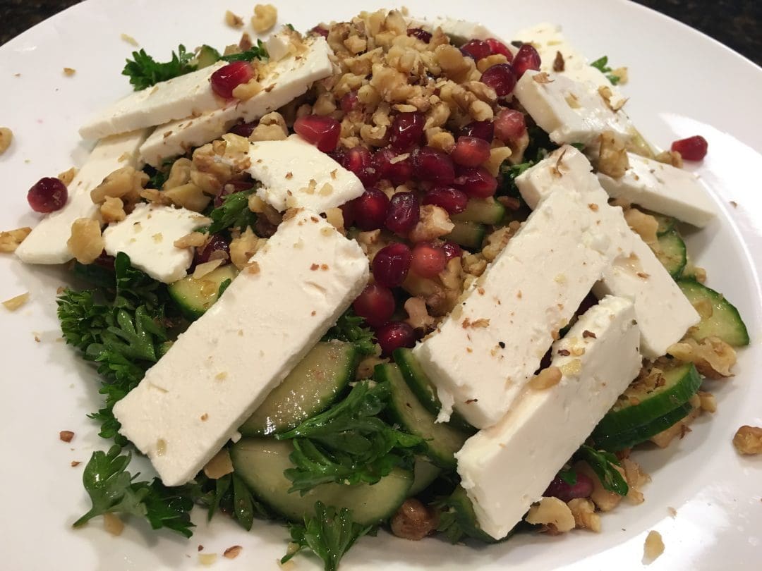 Parsley-Cucumber Salad with Feta, Pomegranate and Walnuts